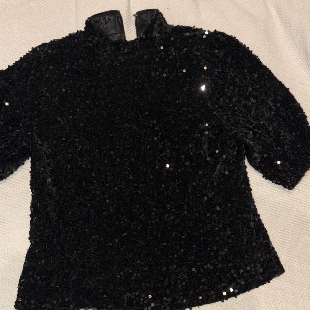 Nanette Lepore Black Sequin Blouse